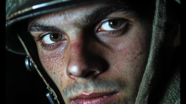 A close-up shot of a person wearing a helmet, great for use in various contexts such as sports, construction, or adventure scenes