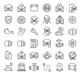Set of collection line icons related Cars. Editable stroke. Perfect pixel on transparent background