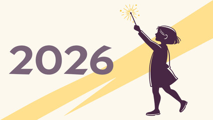 Happy new year celebration girl with sparkler for year of the tiger 2026 vector |editable svg