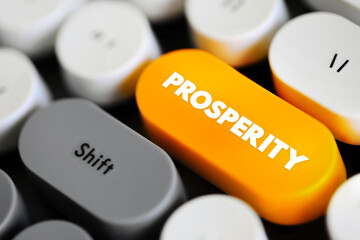 Naklejka premium Prosperity is state of success, especially financial or material success, text concept button on keyboard