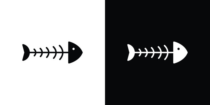 Fish skeleton icon in glyph shilhouette black and white colors