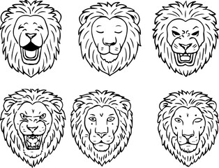 Lion Face Emotion Expressions Illustration Set