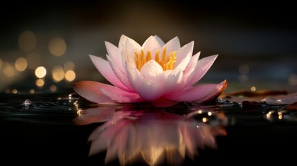 Pink flower is floating in a pond