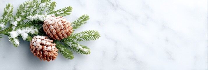 Two pine cones with snow on them