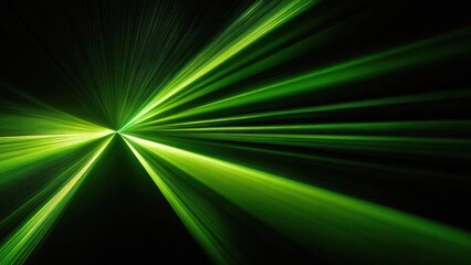 Green laser beams radiating from a central point, creating a starburst light pattern. Concept Green lasers, Starburst lighting, Centered beam, Laser photography, Light patterns