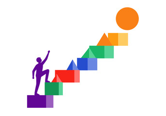 Colorful abstract steps to success with gradient shapes and silhouette figure