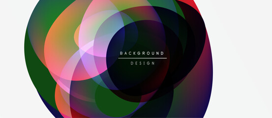 Fototapeta premium Abstract colorful circles overlap, creating dynamic visual effect. White background provides contrast, text reads background design.