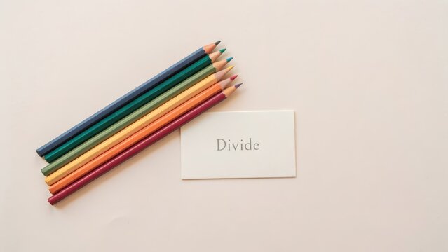 Colored pencils with Divide text on a white business card