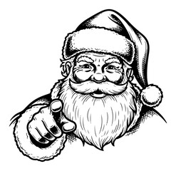 Santa Claus Pointing at You Vintage Christmas Illustration