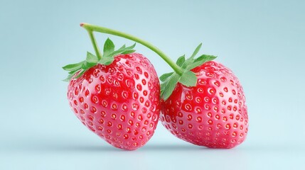 Two red strawberries on a blue background