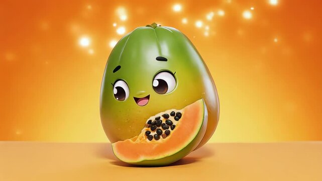 Cute cartoon papaya with a slice missing and big eyes