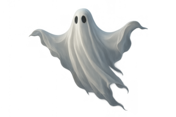 Ghost flying on transparent background for halloween, ethereal spirit concept, scary phantom for spooky season