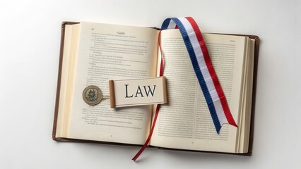 Constitution book with ribbon bookmark labeled Law