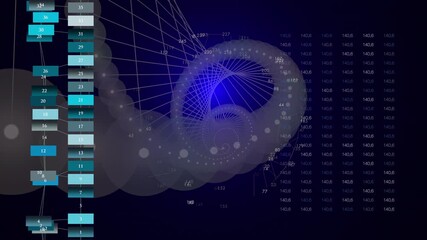 Simulated DNA analysis displays digital data and helix overlay interface. - Powered by Adobe