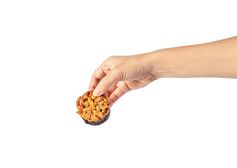 Toffee cake, a close up of homemade caramel nut chocolate cake bakery isolated on transparent...