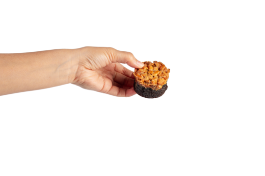 Toffee cake, a close up of homemade caramel nut chocolate cake bakery isolated on transparent background. - Powered by Adobe