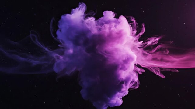 Two colored ink clouds colliding in dark starry space