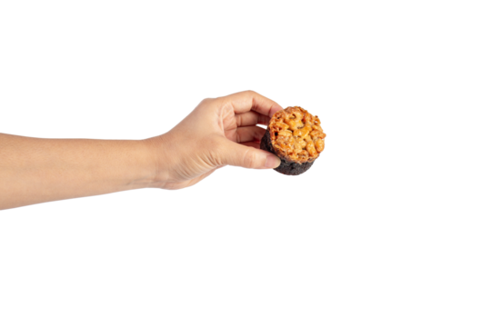 Toffee cake, a close up of homemade caramel nut chocolate cake bakery isolated on transparent background.