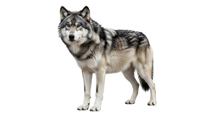 Obraz premium Gray wolf standing alert on black background isolated wildlife animal portrait