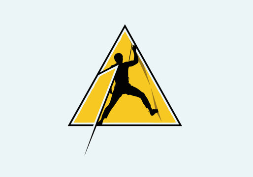 Dynamic climber silhouette on yellow triangle background