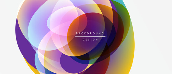 Abstract colorful circles overlap creating vibrant background design. Modern, dynamic composition with gradients, smooth transitions.