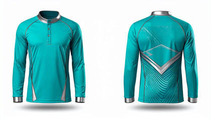 Teal Long-Sleeve Athletic Shirt with Quarter-Zip, Abstract Silver Graphics, and Reflective Patches &ndash; A Cinematic Showcase of Performance, Visibility, and Futuristic Style in Ultra HD with Front 
