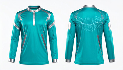 Teal Long-Sleeve Athletic Shirt with Quarter-Zip, Abstract Silver Graphics, and Reflective Patches &ndash; A Cinematic Showcase of Performance, Visibility, and Futuristic Style in Ultra HD with Front 