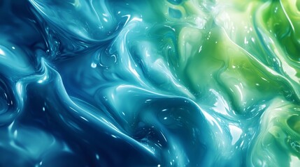 Fluidity of Colors Mesmerizing Abstract Swirls of Turquoise and Lime Green Displaying Graceful and Captivating Beauty Evoking Calmness and Sophistication