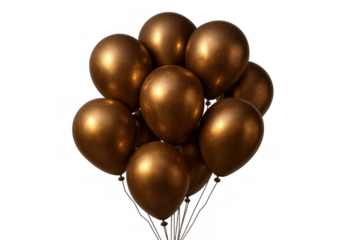 Bunch of metallic bronze balloons floating, celebrating special events, festive decoration, transparent background