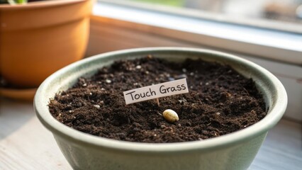 Seed planted in a ceramic pot indoors ready to grow