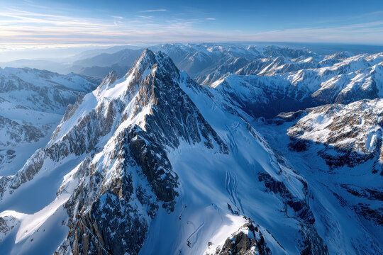 Aerial view of snow capped mountain range