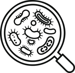 Magnifying glass examining diverse bacteria germs microbes and pathogens