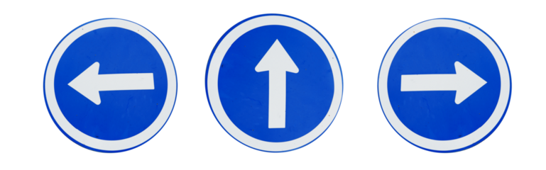 Set of directional road signs isolated on transparent background