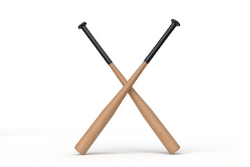 Wooden baseball bat mockup isolated on white background. 3d Sports equipment wood stick, player base equipment clipart. Wooden vintage tool, american field sport game or Ads sports