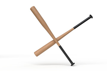 Wooden baseball bat mockup isolated on white background. 3d Sports equipment wood stick, player base equipment clipart. Wooden vintage tool, american field sport game or Ads sports