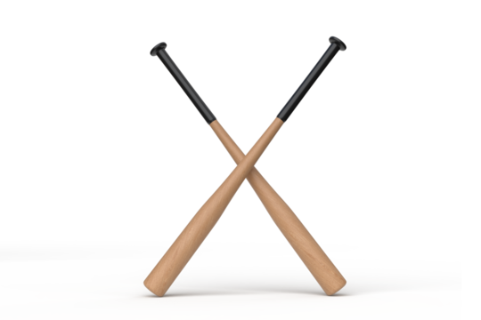 Wooden baseball bat mockup isolated on white background. 3d Sports equipment wood stick, player base equipment clipart. Wooden vintage tool, american field sport game or Ads sports