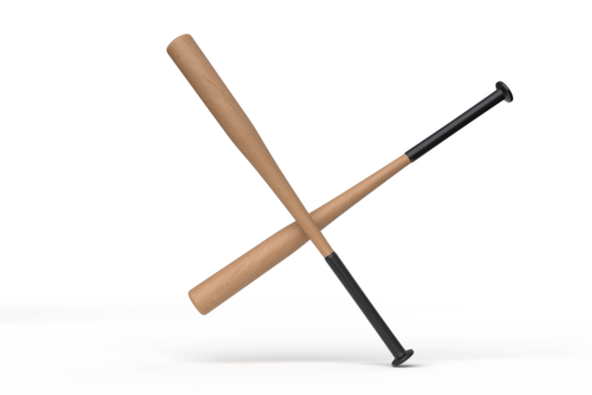 Wooden baseball bat mockup isolated on white background. 3d Sports equipment wood stick, player base equipment clipart. Wooden vintage tool, american field sport game or Ads sports