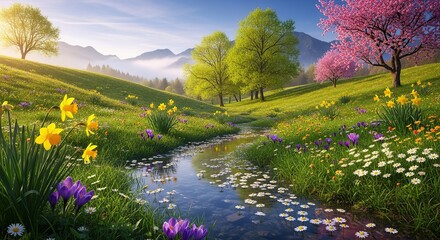 spring landscape with flowers
