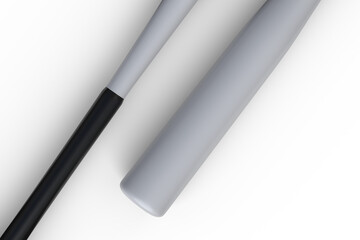 3D baseball bat mockup isolated on white background. Sports equipment stick, player base equipment clipart. Wooden vintage tool, american field sport game or Ads sports