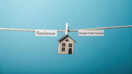 Small paper house hanging on a string with resilience concept