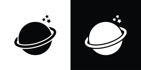Planet saturn icon in glyph shilhouette black and white colors © Win