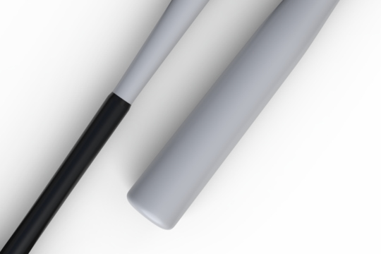 3D baseball bat mockup isolated on white background. Sports equipment stick, player base equipment clipart. Wooden vintage tool, american field sport game or Ads sports