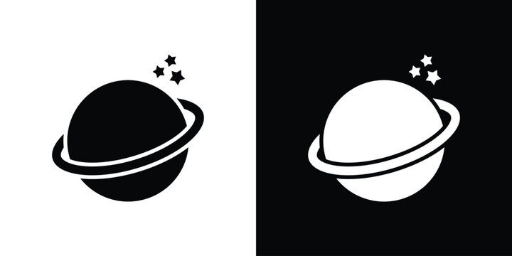Planet saturn icon in glyph shilhouette black and white colors