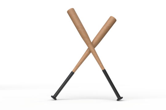 Wooden baseball bat mockup isolated on white background. 3d Sports equipment wood stick, player base equipment clipart. Wooden vintage tool, american field sport game or Ads sports