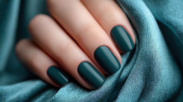 Trendy dark green nail polish design