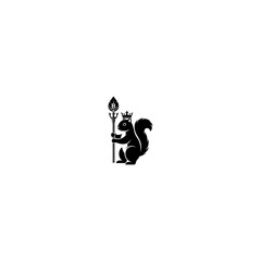 Stylized silhouette of a squirrel holding a spear and crown on white background © kucret