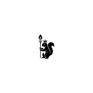 Stylized silhouette of a squirrel holding a spear and crown on white background