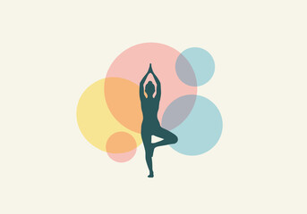 Yoga pose silhouette with colorful circular background for mindfulness and wellness