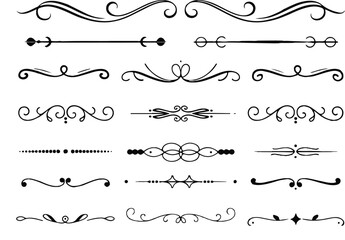 Ornate Rule Lines and Page Decoration Elements on White Background