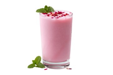 Creamy rose lassi drink isolated on transparent background